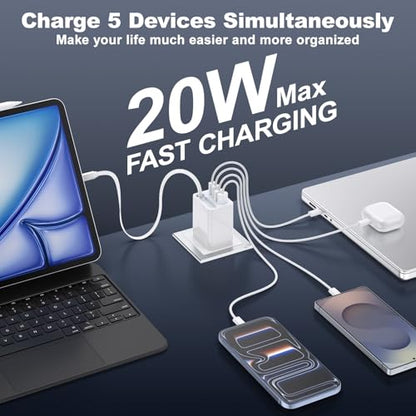 5-in-1 Retractable Wall Charger, 40W Retractable iPhone Charger Wall Plug - size: 1Pack