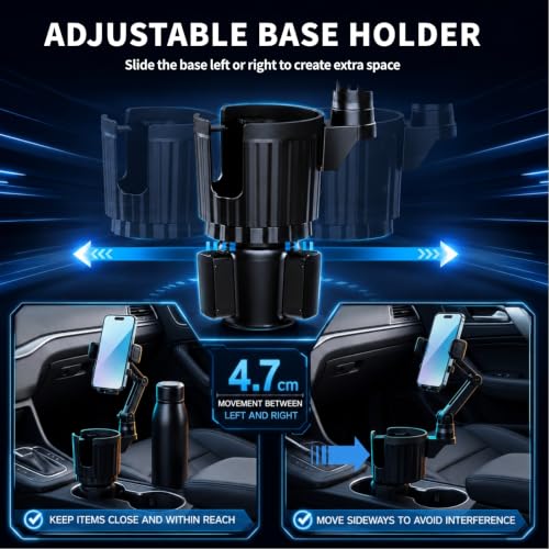 YUHENG Upgraded Cup Holder Phone Mount for Car - Permanent Screw-Fixed Base (No Wobble), Offset Space-Saving Design,Universal Adjustable Cell Phone Cradle for iPhone, Android, SUV, Truck