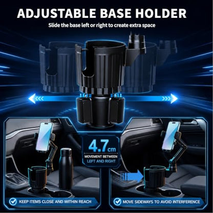 YUHENG Upgraded Cup Holder Phone Mount for Car - Permanent Screw-Fixed Base (No Wobble), Offset Space-Saving Design,Universal Adjustable Cell Phone Cradle for iPhone, Android, SUV, Truck