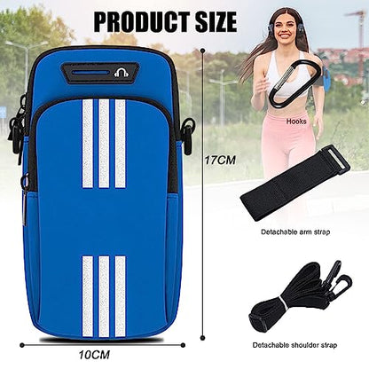 Phone Holder for Running Armband Small Crossbody Bags for Women Men Kids,iPhone 11 12 13 14 15 16 17 Pro Max Xs 16e XR X 8 Plus SE Mini Pouch,Samsung Galaxy Ultra Edge S26 S25 Note 20 Arm Bag - color: 03-Blue with Crossbody Strap&Hook