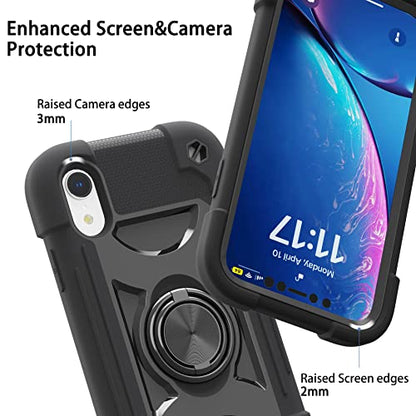 MARKILL Compatible with iPhone XR Case 6.1 Inch with Ring Stand, Heavy-Duty Military Grade Shockproof Phone Cover for iPhone XR 6.1. Black - color: Black, size: iPhone XR 6.1"
