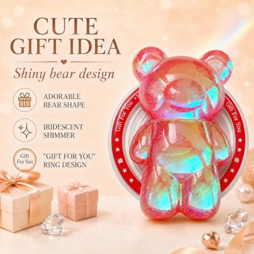 Magnetic 3D Bear Phone Grip Stand, MagSafe Compatible — Cherry Red - color: Cherry Red