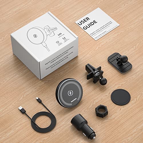 MAGJIEYX for Magsafe Car Mount Charger for Magnetic Wireless Charging for iPhone12/13/14/15/16Pro,Pro Max,Plus,Mini,Vent&Dashboard Strong Magnets Phone Holder with Fast 36W QC 3.0 Adapter - color: Light Black