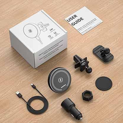 MAGJIEYX for Magsafe Car Mount Charger for Magnetic Wireless Charging for iPhone12/13/14/15/16Pro,Pro Max,Plus,Mini,Vent&Dashboard Strong Magnets Phone Holder with Fast 36W QC 3.0 Adapter - color: Light Black