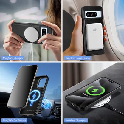 SkyEagle Compatible Magsafe 2 in 1 Detachable Google Pixel 8 Pro Wallet Case with Card Holder Women Men,Magnetic PU Leather RFID Blocking Flip Kickstand Credit Slots,for Pixel 8 Pro 6.7",Black - color: Black, size: Google Pixel 8 Pro 6.7"