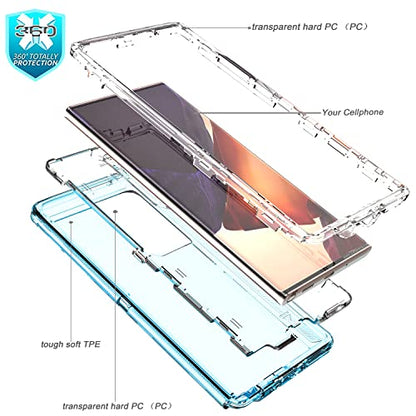 YmhxcY Note 20 Ultra Cover, Galaxy Note 20 Ultra 3 Layer Durable Shockproof Drop Protection/Solid Silicone Clear Case - Transparent Blue - color: Transparent blue
