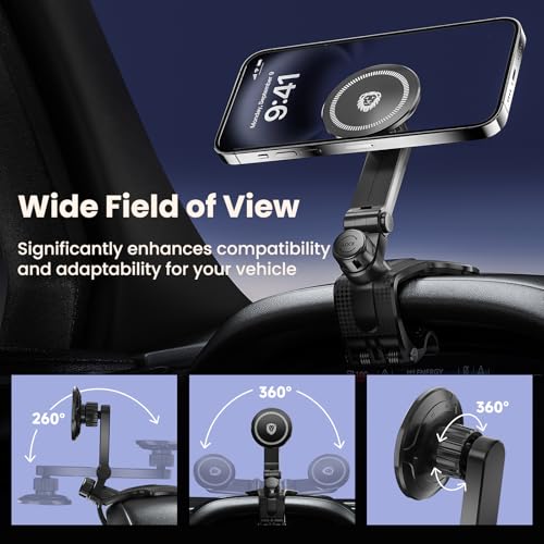 JunDa Universal 360-Degree Rotating Car Phone Holder, Multifunctional Dashboard Phone Mount with Clip for All Smartphones, Secure Flexible Grip for Car Dash & Rearview Mirror