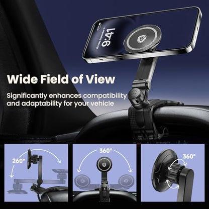 JunDa Universal 360-Degree Rotating Car Phone Holder, Multifunctional Dashboard Phone Mount with Clip for All Smartphones, Secure Flexible Grip for Car Dash & Rearview Mirror