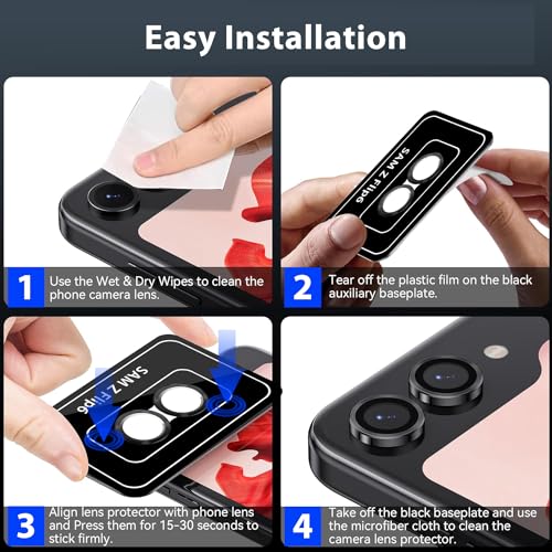 for Samsung Galaxy Z Flip6 Camera Lens Protectors, Scratch-Resistant HD Clarity Ultra-Thin Tempered Glass Camera Cover with Aluminum Edging,Individual Metal Lens Cover,Black - color: Black
