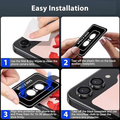 for Samsung Galaxy Z Flip6 Camera Lens Protectors, Scratch-Resistant HD Clarity Ultra-Thin Tempered Glass Camera Cover with Aluminum Edging,Individual Metal Lens Cover,Black - color: Black