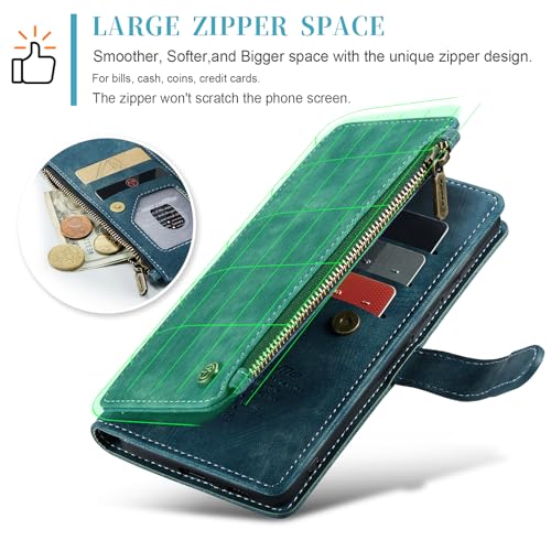 Samsung Galaxy S24 5G Wallet Case with Card Holder Kickstand Magnetic Zipper Pocket Lanyard Strap Wristlet,Leather Flip Case Wallet for Samsung Galaxy S24 5G 6.2 Inch(Blue) - color: Blue, size: S24 5G 6.2 Inch