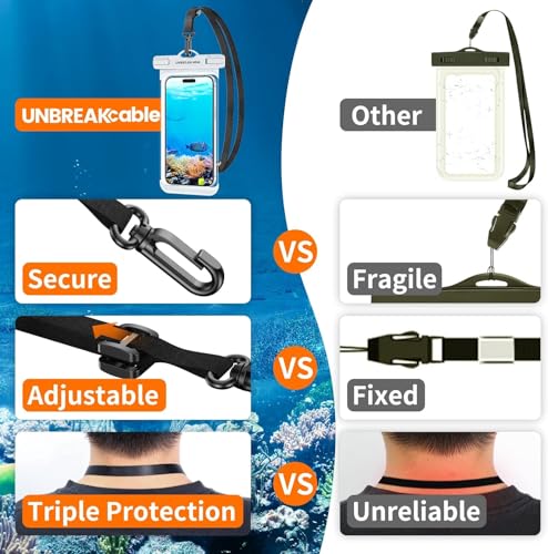 UNBREAKcable Waterproof Phone Pouch-2 Pack IPX8 Waterproof Phone Case for iPhone 16 15 14 13 12 11 Pro Max & Samsung S25 S24-Dry Bag & Travel Essentials for Beach, Pool, Kayak & Cruise-7" Pink+White - color: Pink+White