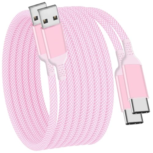 USB C Cable 15FT 2Pack,Extra Long USB-A to USB-C Cable Braided Pink - color: Pink, size: 15FT