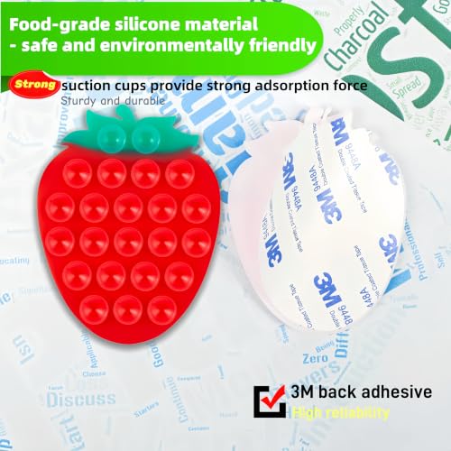 CIEO SuctionPhone Grip, Strong Silicone Suction,Strawberry Sticky Grip,Suitable for Selfies and Videos on Mirrors, Bathrooms and Smooth Surfaces, Compatible with iPhone (Strawberry Red) - color: Strawberry Red