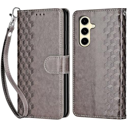 for Samsung Galaxy S24 FE Wallet case, Gray-Cube | 3 Card Holders, Kickstand, Shockproof TPU Shell, PU Leather, Magnetic Closure, Protective Flip Folio Cover, Women - color: 10