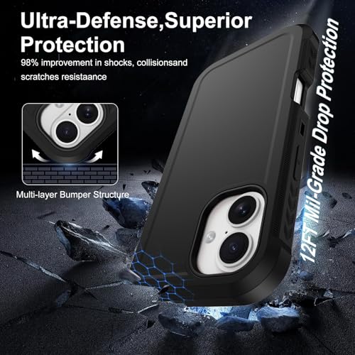 for iPhone 17 Case [Compatible with MagSafe] Heavy Duty Military-Grade Shockproof,Anti-Slip 3-Layer Rugged Drop Protection with Screen Protector,Anti-Scratch Magnetic Phone Cover for Apple 17 (Black) - color: Black-m