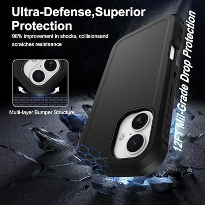 for iPhone 17 Case [Compatible with MagSafe] Heavy Duty Military-Grade Shockproof,Anti-Slip 3-Layer Rugged Drop Protection with Screen Protector,Anti-Scratch Magnetic Phone Cover for Apple 17 (Black) - color: Black-m