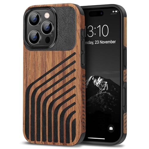 TENDLIN Compatible with iPhone 16 Pro Phone Case Wood Grain with Carbon Fiber Texture Design Leather Hybrid Slim Case (Hairline) - color: Hairline, size: iPhone 16 Pro