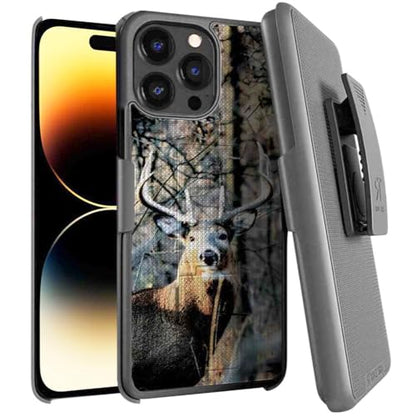 Designed for iPhone 14 Pro Max Case with Belt Clip Holster - Kickstand Cover Phone Case - Camo Deer (Dots) - color: Camo Deer, style: iPhone 14 Pro Max