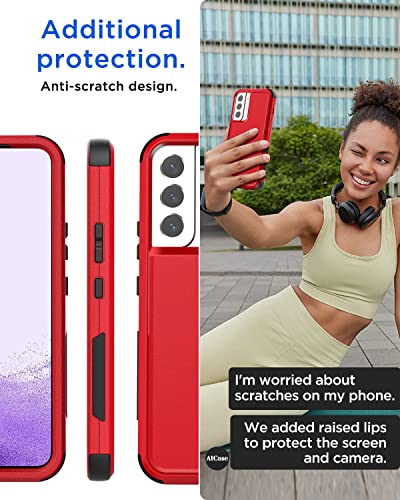 AICase for Galaxy S22 Case,Heavy Duty Rugged Pocket-Friendly Phone Case,Durable Military Grade Protection Shockproof/Drop Proof/Dust-Proof Protective Cover for Samsung Galaxy S22 6.1“ (Red/Black) - color: Red/Black Case