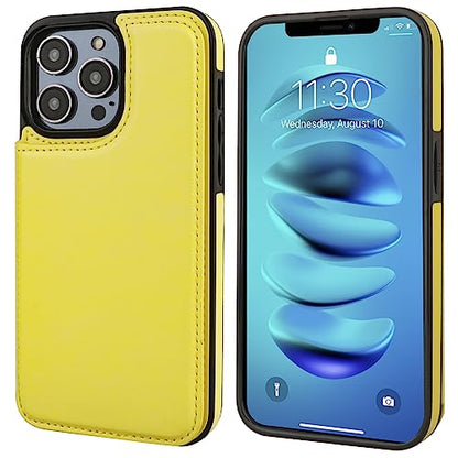 ONETOP for iPhone 14 Pro Max Wallet Case with Credit Card Holder,Yellow | Kickstand,ID/Cash Holder,Case Wallet with Card Slots,Double Magnetic Clasp,Durable PU Leather Shockproof Cover for Women Men - color: Yellow