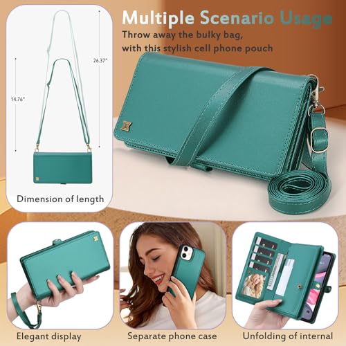 for Wallet Case Compatible with iPhone 11,Multi-Function Detachable 2 in 1 Magnetic iPhone 11 Wallet,Flip Strap Zipper Card Holder Phone Case with Shoulder Straps (Green) - color: Green, size: iPhone 11