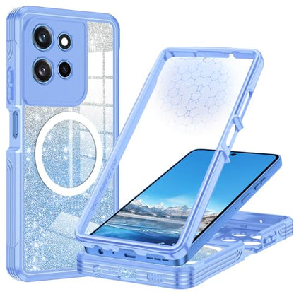 Hekodonk for Moto G Power 5G 2026 Case, Compatible with Magsafe [Built-in Tempered Glass Screen Protector & Camera Lens Protection] Full Body Shockproof Protective Women Girl Bling Case,Blue - color: Blue