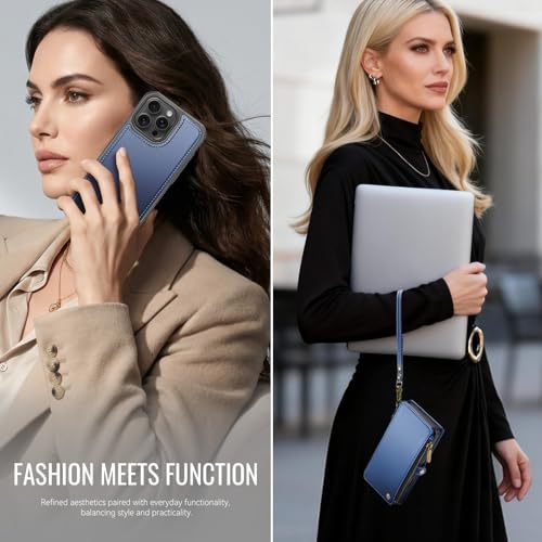 for iPhone 16 Pro Phone Case Wallet Magnetic Detachable, Navy Blue - color: Navy Blue, size: iPhone 16 Pro