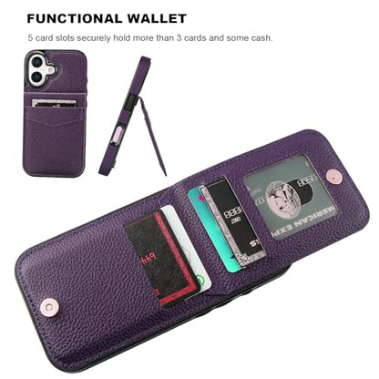 KIHUWEY for iPhone 17 Wallet Case Card Holder Kickstand, Lichee Dark Purple | Credit Card Slots, PU Leather, Magnetic Clasp, Flip Heavy Duty Protection Cover for Men and Women - color: Lichee Dark Purple