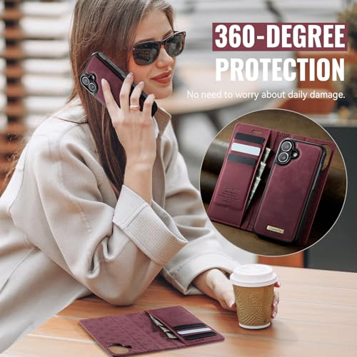 Kowauri Case for iPhone 17, PU Leather Wallet Flip Case with Card Holder RFID Blocking, Magnetic Detachable Shockproof Phone Cover Wireless Charging Compatible for iPhone 17 (6.3 inch), Red - color: Red