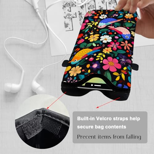 Neoprene Cell Phone Sleeve Pouch Case Bag with Crossbody Strap Neck Lanyard for Women 7.1 X 3.9 in Flower Bird Pattern - color: Flower Bird