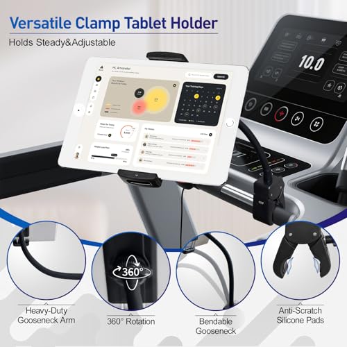 ROCKFREE Clamp Tablet Holder for Treadmill,Heavy-Duty,11.8" Gooseneck Arm