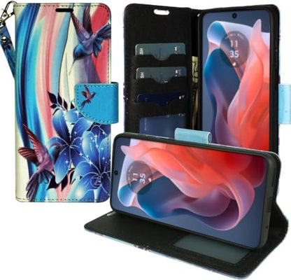 Zase for Motorola Moto G Power 5G (2025/2026) Wallet Phone Case Purse Protective Premium PU Leather Magnetic Closure w/Kickstand ID Card Slot Wrist Strap Cute Design (Blue Bird) - color: Blue Bird