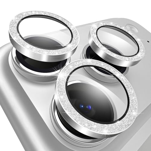 TENOC Camera Lens Protector for iPhone 17 Pro & 17 Pro Max, Silver Glitter - size: iPhone 17 Pro/17 Pro Max