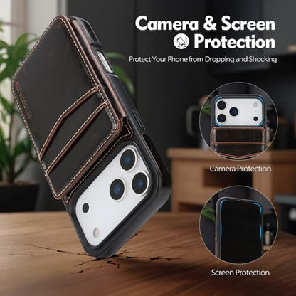 SkyEagle Compatible with MagSafe iPhone 17 Pro Max Case Wallet,Coffee | Magnetic Clasp,RFID Blocking,PU Leather,Flip Folio Shockproof Phone Cover,with Credit Card Slots & Kickstand for Men & Women - color: Coffee, size: iPhone 17 Pro Max - 6.9"