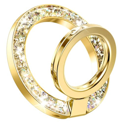 GVIEWIN Magnetic Phone Ring Holder, Compatible with MagSafe Phone Grip | Adjustable Stand, Magnet Phone Ring Kickstand, for iPhone 17/16/15/14/13/12 Pro Max Plus Air/Other Phones (Glitter/Gold) - color: Glitter/Gold