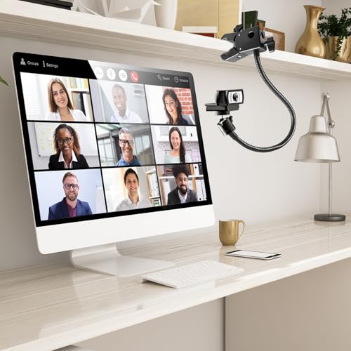 Webcam Stand, Webcam Mount Gooseneck Arm with Phone Holder Web Camera Stand Desk Mount Clip Clamp for Logitech Webcams C922 C930e C920S C920 C615 C960 C920x BRIO 4K NexiGo N60 and More - size: 21 INCH