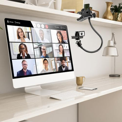Webcam Stand, Webcam Mount Gooseneck Arm with Phone Holder Web Camera Stand Desk Mount Clip Clamp for Logitech Webcams C922 C930e C920S C920 C615 C960 C920x BRIO 4K NexiGo N60 and More - size: 21 INCH