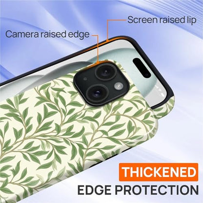 Case for iPhone 15 Plus, Shockproof Hybrid Protective Phone Case, Dual-Layer Drop Protection Anti-Scratch, Green Leaves - color: Green Leaves, size: iPhone 15 Plus