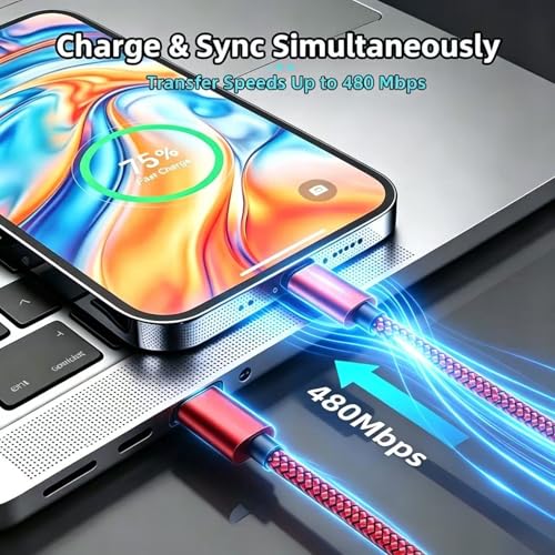 USB C to C Cable 60W 3.3ft 2-Pack Nylon Braided for iPhone 17/16/15 Red - color: Red, size: 3.3FT