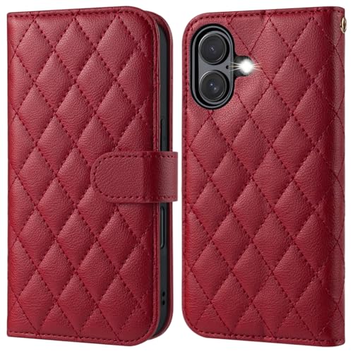 OCASE for iPhone 17 Wallet Case, Card Holder, Diamond Check Red | RFID Blocking, Kickstand, Magnetic Closure, PU Leather Flip Folio, Shockproof TPU Shell, Protective Phone Cover (6.3") 2025 - color: Diamond Check Red