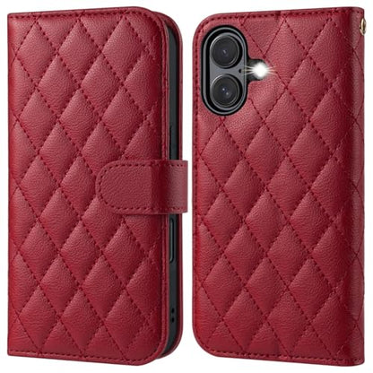 OCASE for iPhone 17 Wallet Case, Card Holder, Diamond Check Red | RFID Blocking, Kickstand, Magnetic Closure, PU Leather Flip Folio, Shockproof TPU Shell, Protective Phone Cover (6.3") 2025 - color: Diamond Check Red