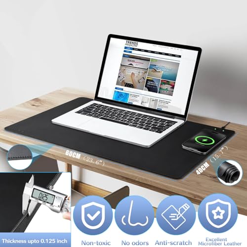 Magnetic Wireless Charging Mouse Pad, Office Desk Mat with Wireless Charger, Multifunctional Large Desk Pad with Non-Slip Base, Waterproof Leather Desk Pad for Gaming and Office Use(60X40cm)