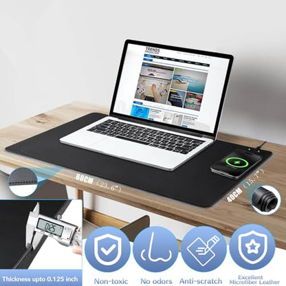 Magnetic Wireless Charging Mouse Pad, Office Desk Mat with Wireless Charger, Multifunctional Large Desk Pad with Non-Slip Base, Waterproof Leather Desk Pad for Gaming and Office Use(60X40cm)