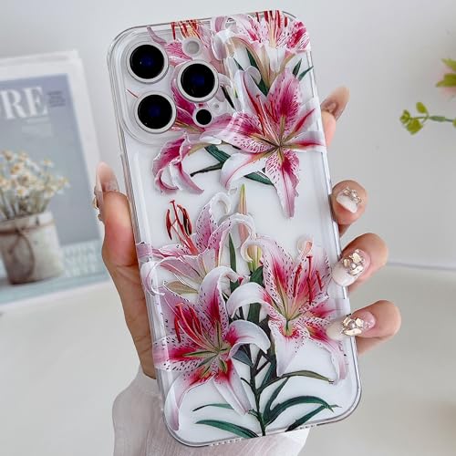 for iPhone 12 Pro Max Case, Cute Lily Flower Pattern Design for Summer Hawaiian, Clear Shockproof Protective Case for Girls Women-Transparent - color: Transparent, size: iPhone 12 Pro Max