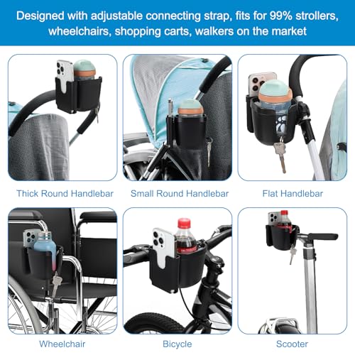 Accmor Stroller Cup Holder, Drinks Holder Bike Walker Wheelchair - color: Adjustable Strap-Black