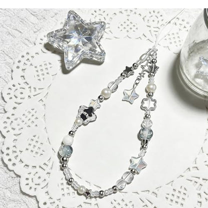 Cute Beaded Camera Wrist Strap for Phone, Digital Camera Charm Lanyard, Pearl Beaded Chain for Bag Keychain Gift - color: Star