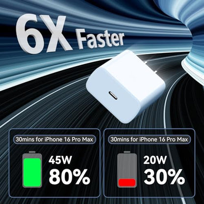 Phone 17 16 Pro Max Charger Fast Charging, 45W Super Fast USB C Charger Block with 10FT Nylon Braided Charging Cable for 17 16 Pro Max/17 16 Pro/16 Plus,15 Pro Max/15 Pro/15, Android Phone-Blue - color: blue+gray, size: 10 Ft