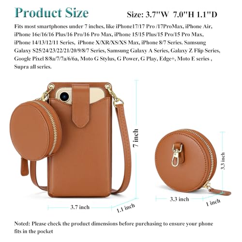 Peacocktion Small Crossbody Cell Phone Purse for Women, Lightweight Mini Small Crossbody Bags for Women with Card Slots - color: 14-brown