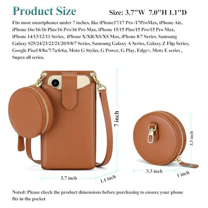 Peacocktion Small Crossbody Cell Phone Purse for Women, Lightweight Mini Small Crossbody Bags for Women with Card Slots - color: 14-brown